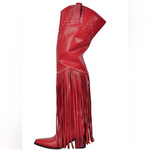 Red Fringe Leather Boot